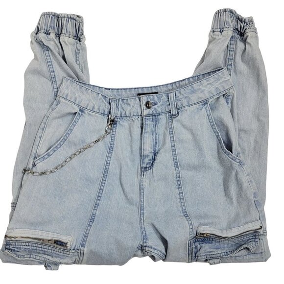 Hot Topic Women's Indigo Light Wash Cargo Chain Joggers 100% Cotton Size 9 - Picture 1 of 11